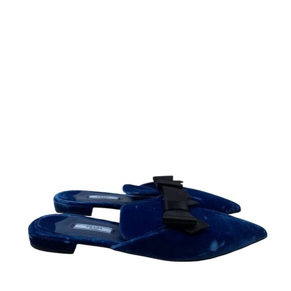 Prada Velvet Mules in Blue with Black satin bow - Size 39 - Picture 1 of 7
